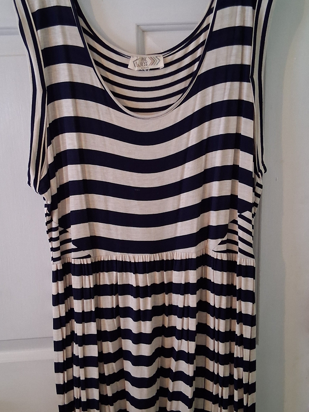 Striped Scoop Neck Tank Top Dress - Navy & Cream